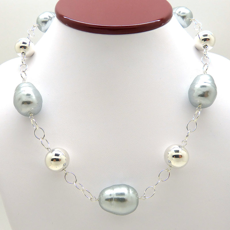 Simon Sebbag Silver Gray Pearlized Baroque Necklace Sterling Silver 925 Ball Beads N334BGSP - ILoveThatGift