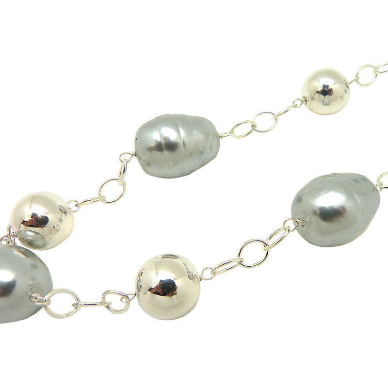 Simon Sebbag Silver Gray Pearlized Baroque Necklace Sterling Silver 925 Ball Beads N334BGSP - ILoveThatGift