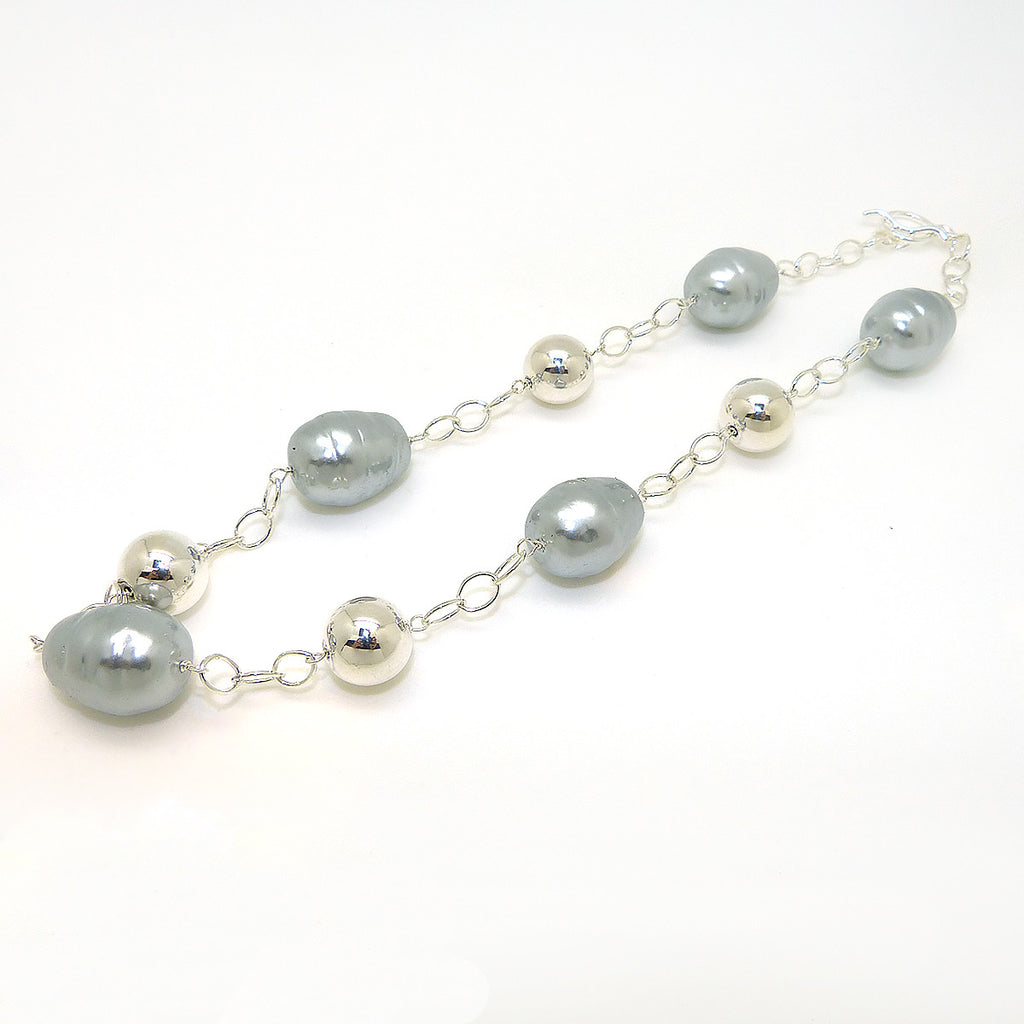 Simon Sebbag Silver Gray Pearlized Baroque Necklace Sterling Silver 925 Ball Beads N334BGSP - ILoveThatGift