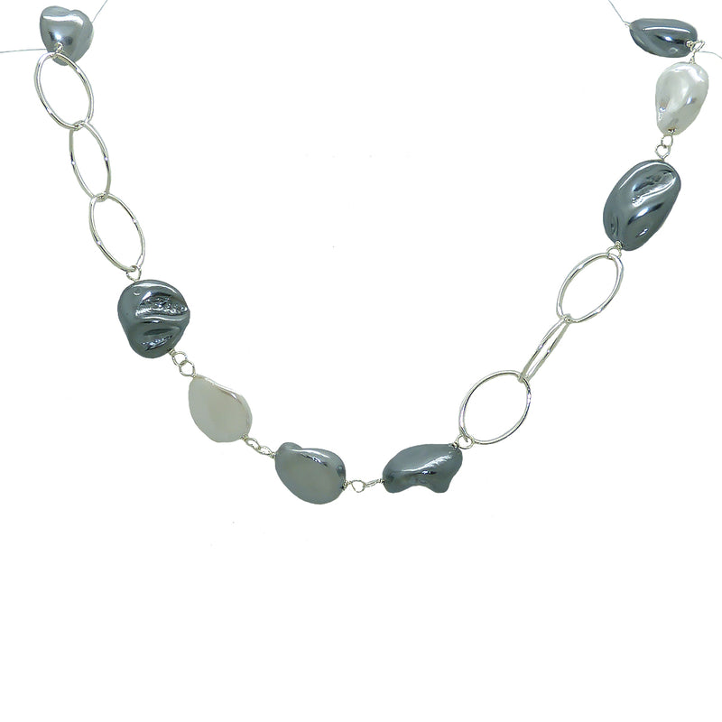 Simon Sebbag Silver Heart Linked White Gray Pearl Baroque Necklace N464WGSN - ILoveThatGift