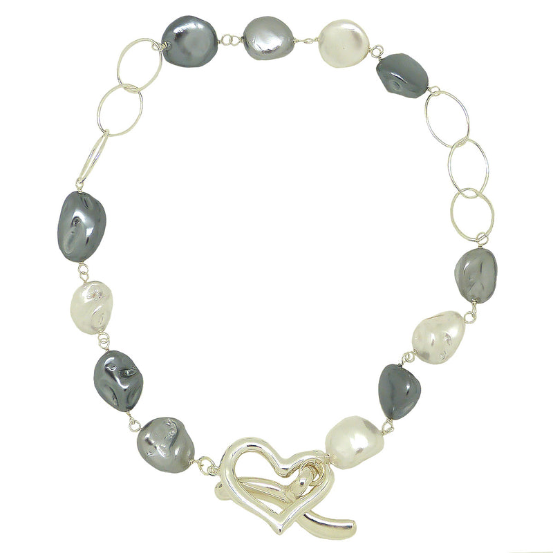 Simon Sebbag Silver Heart Linked White Gray Pearl Baroque Necklace N464WGSN - ILoveThatGift