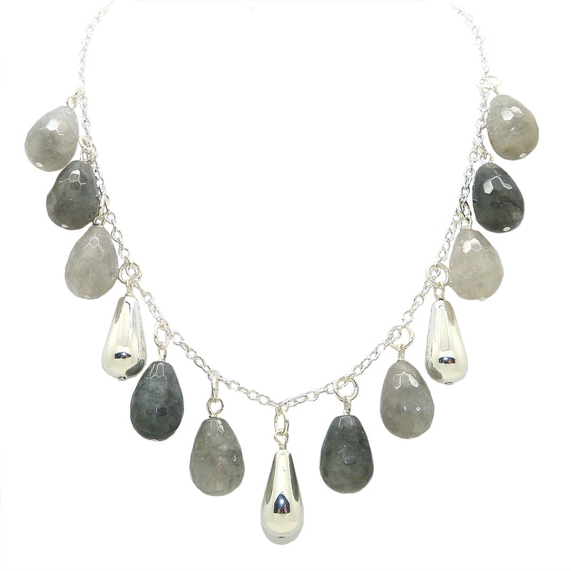 Simon Sebbag Faceted Gray Quartz Sterling Silver 925 Teardop Necklace N466FGQT - ILoveThatGift
