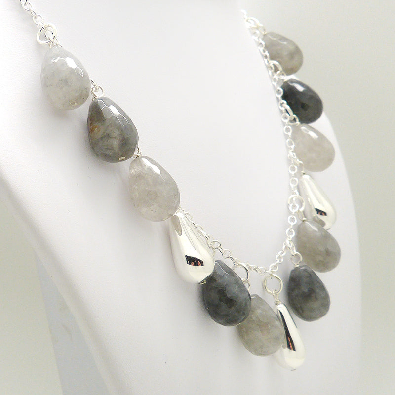Simon Sebbag Faceted Gray Quartz Sterling Silver 925 Teardop Necklace N466FGQT - ILoveThatGift