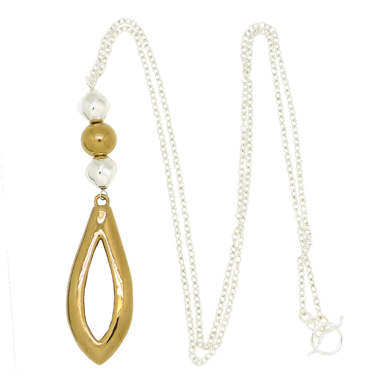 Simon Sebbag Gold Sterling Silver Two Tone Pendant Necklace on 36" SS Chain N477V - ILoveThatGift