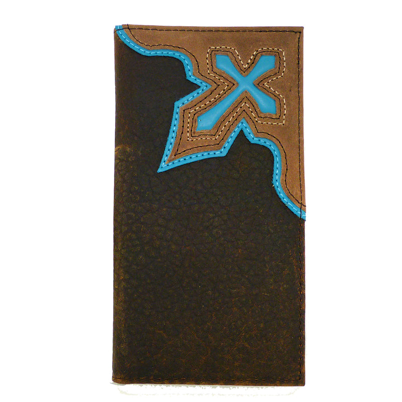 Nocona Western Mens Wallet Checkbook Cover Rodeo Bold Blue Cross - ILoveThatGift