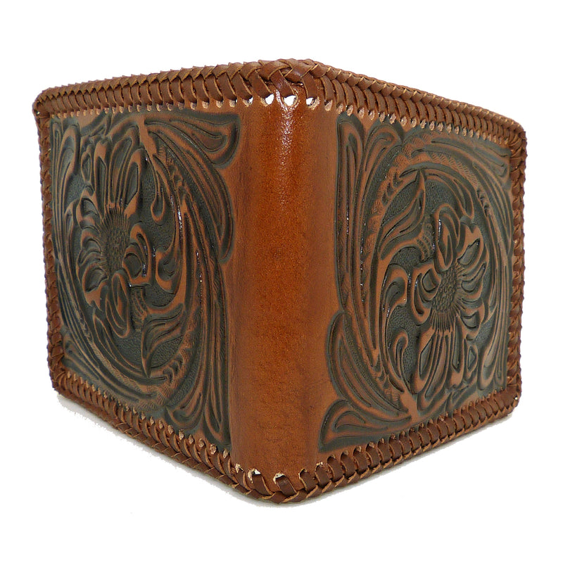 Nocona Mens Western Wallet Bi-fold Tooled and Laced Brown Leather N5421008 - ILoveThatGift