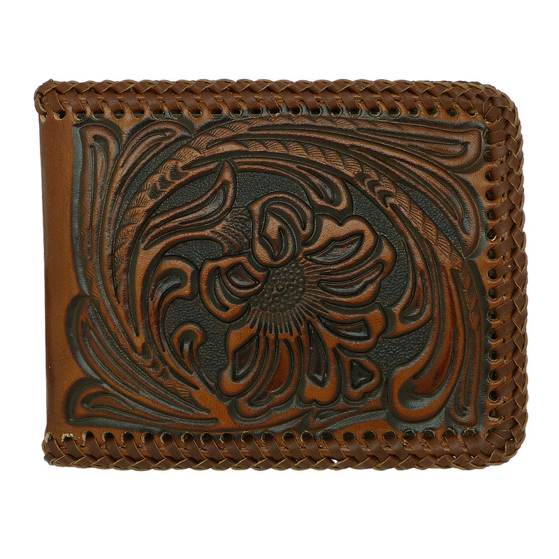 Nocona Mens Western Wallet Bi-fold Tooled and Laced Brown Leather N5421008 - ILoveThatGift