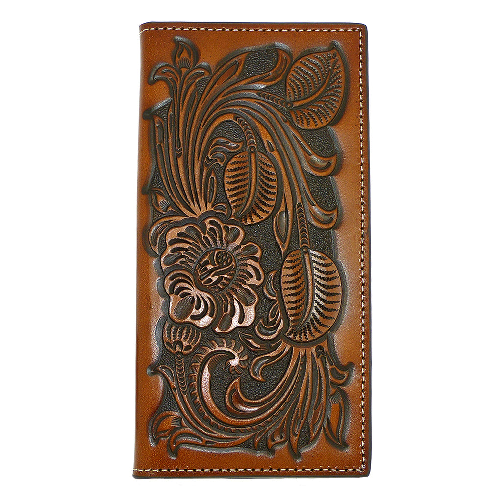 Nocona Western Mens Wallet Checkbook Cover PRO Rodeo Leaf Heavy Tooled Leather - ILoveThatGift