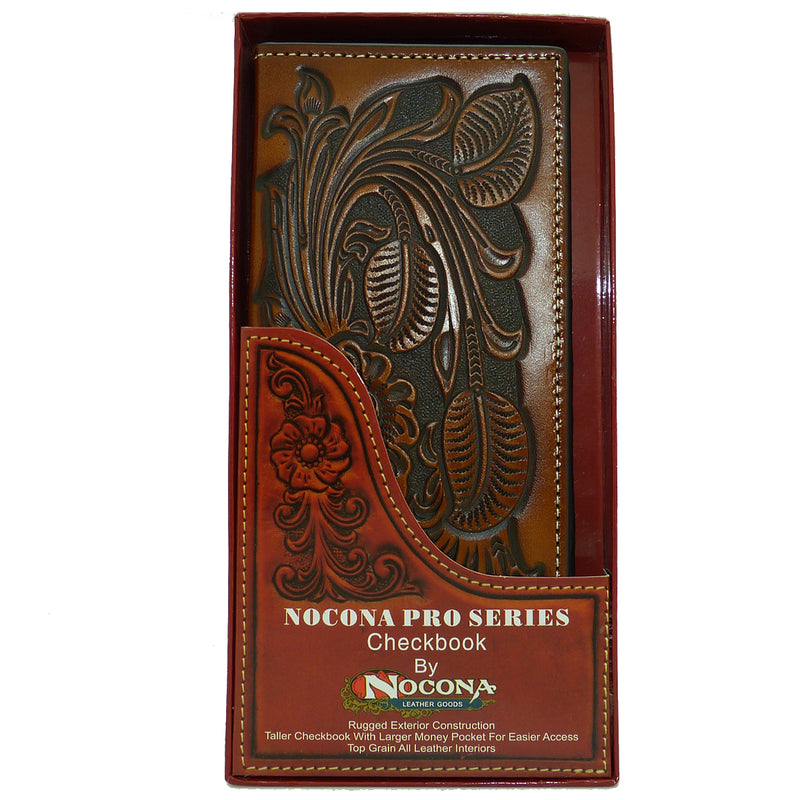 Nocona Western Mens Wallet Checkbook Cover PRO Rodeo Leaf Heavy Tooled Leather - ILoveThatGift