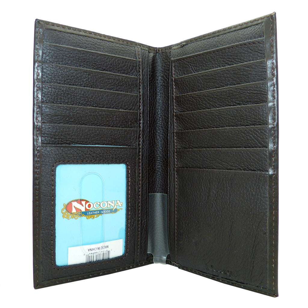Nocona Western Leather Mens Wallet Checkbook Cover Rodeo Dark Brown w/ Diagonal Cross N5487044 - ILoveThatGift