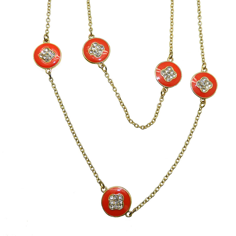 Round Pave Clover & Gold on Orange Enamel  by Liza Kim - ILoveThatGift