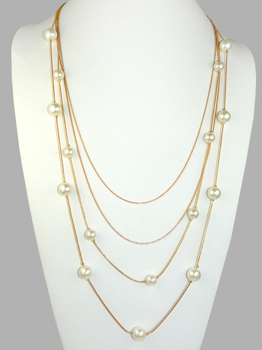 4 Strand Rose Gold Pearl Necklace 26" - 33" by Liza Kim - ILoveThatGift