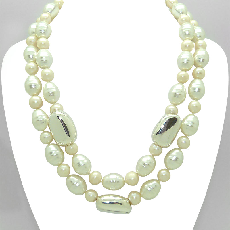 Simon Sebbag 2 Strand Shell & Freshwater Pearl Sterling Silver Necklace NB224SSPP2 - ILoveThatGift