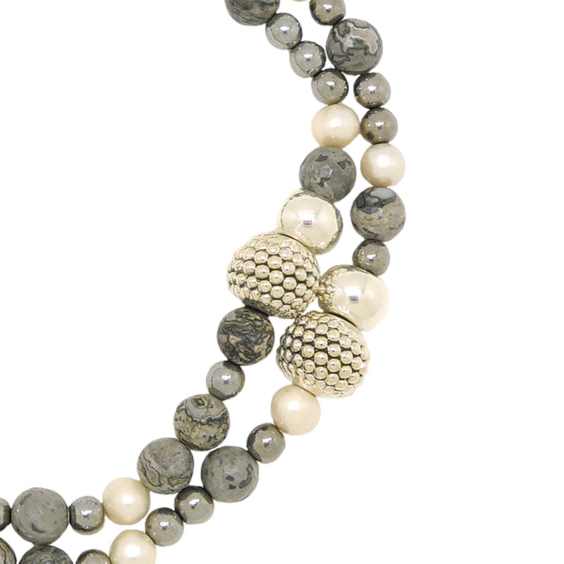 Simon Sebbag 2 Strand Pearl Gray Agate Hematite Prosecco Sterling Silver Necklace NB522GWPM2 - ILoveThatGift