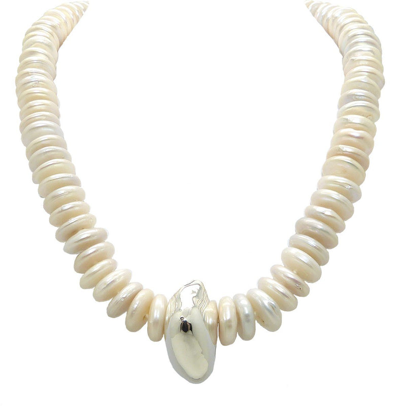 Simon Sebbag Freshwater White Pearl Rondelle Sterling Silver Nugget Necklace NB673WPR - ILoveThatGift