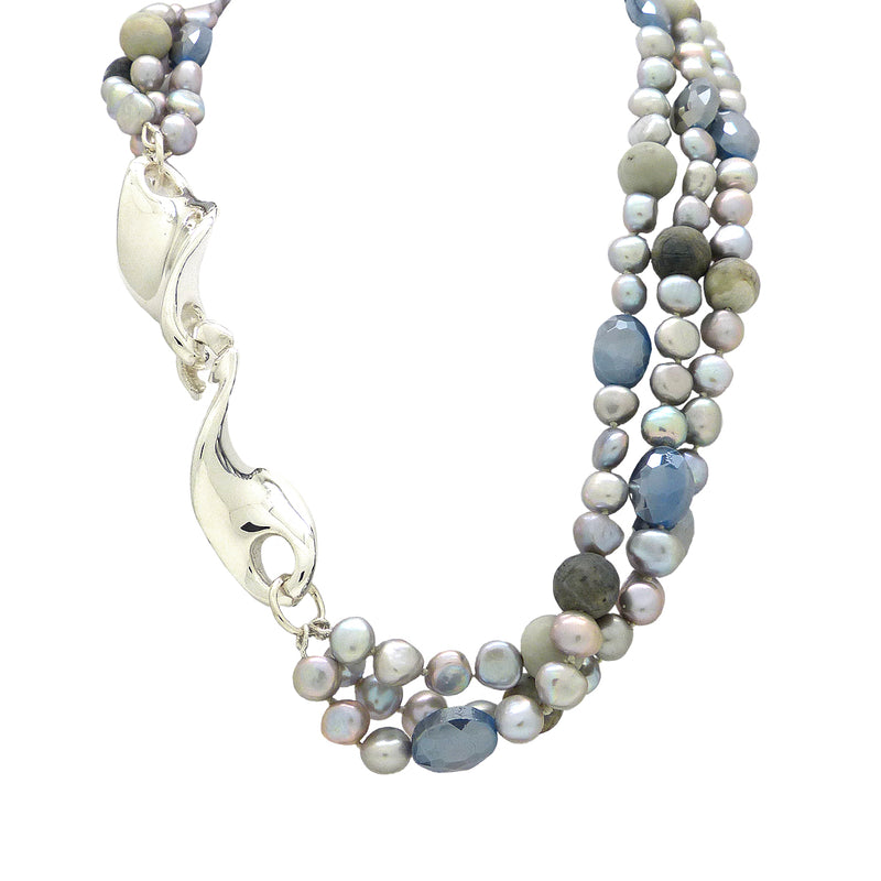 Simon Sebbag 3 Strand Pearl Gray Crystal Jasper Twist Sterling Silver Necklace NB754GPM - ILoveThatGift