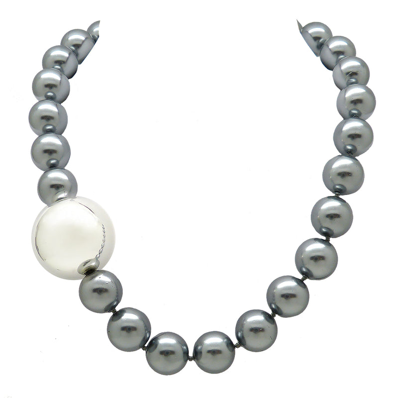 Simon Sebbag Sterling Silver Ball with Gray Shell Bead Necklace 18.5 inches NB760GRYS - ILoveThatGift