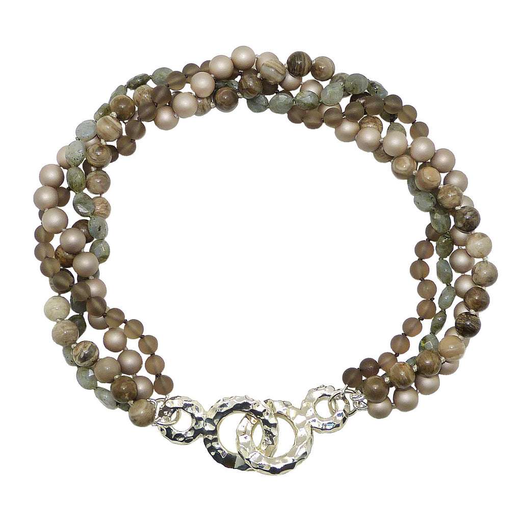 Simon Sebbag Sterling Silver Hammered Closure 4 Strand Taupe Gray Pearl Necklace SS NB792CM4 - ILoveThatGift