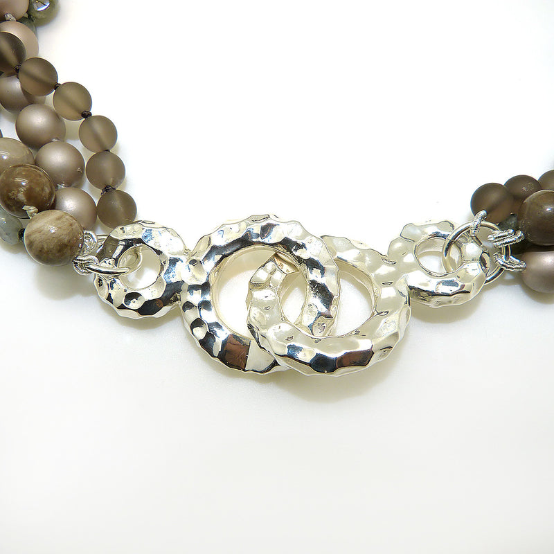 Simon Sebbag Sterling Silver Hammered Closure 4 Strand Taupe Gray Pearl Necklace SS NB792CM4 - ILoveThatGift