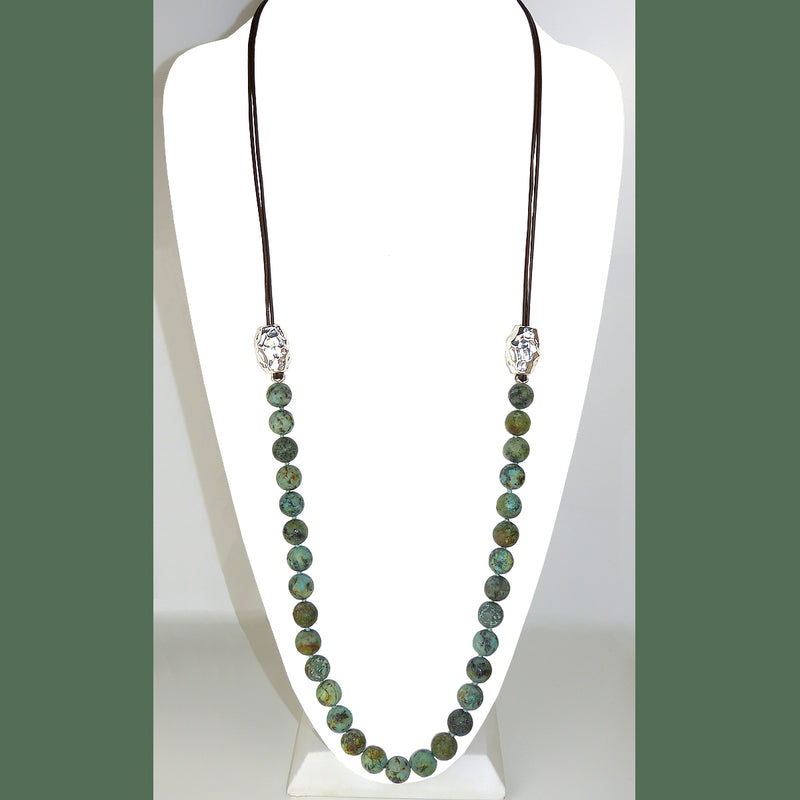 Simon Sebbag Matte African Turquoise Brazilian Bronze Leather Sterling Silver Beads Necklace Lariat NB815MATQB - ILoveThatGift