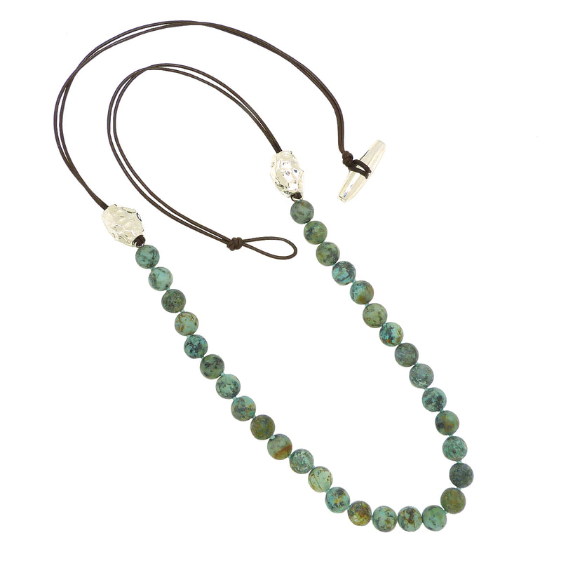 Simon Sebbag Matte African Turquoise Brazilian Bronze Leather Sterling Silver Beads Necklace Lariat NB815MATQB - ILoveThatGift