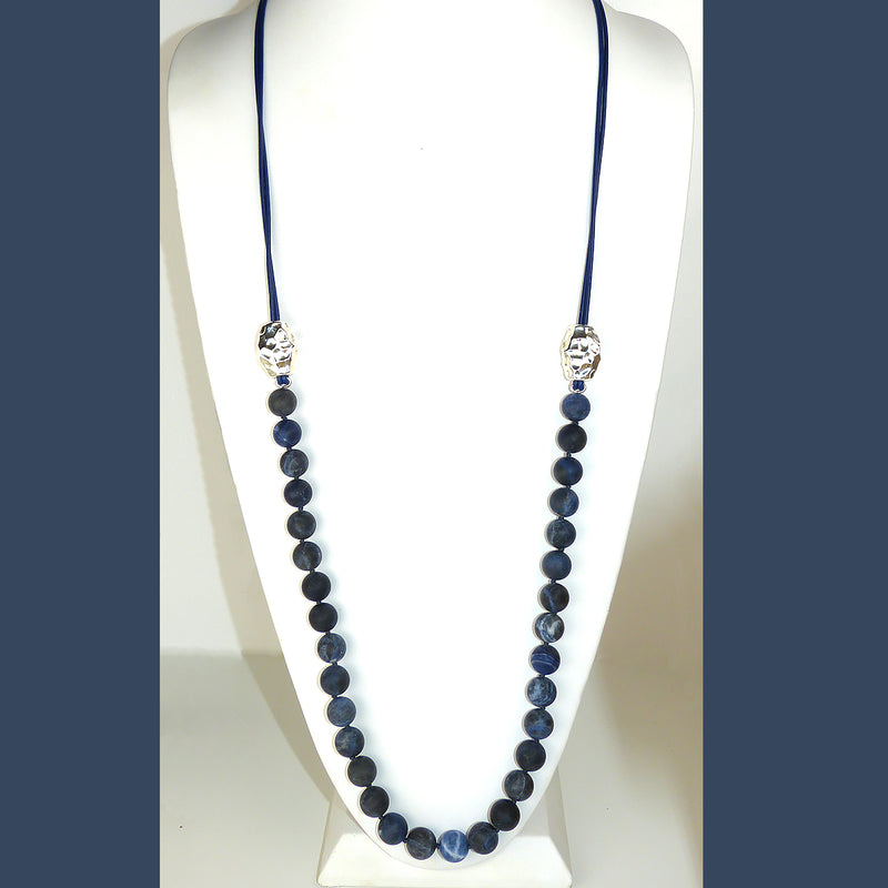 Simon Sebbag Matte Sodalite Bead Ink Blue Leather Sterling Silver Beads Necklace Lariat NB815MSIL - ILoveThatGift