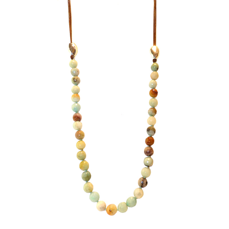 Simon Sebbag Matte Amazonite Bead Green Brown Leather Sterling Silver Beads Necklace Lariat NB816FAMAZ - ILoveThatGift
