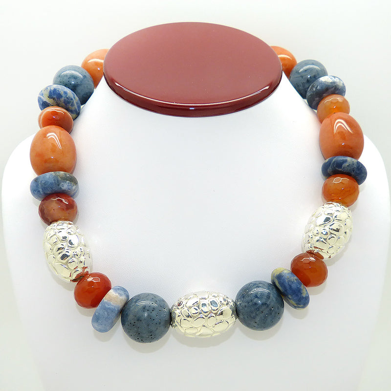 Simon Sebbag Denim Multi Color Stone Necklace Sterling Silver 925 Textured Beads NB833DM - ILoveThatGift