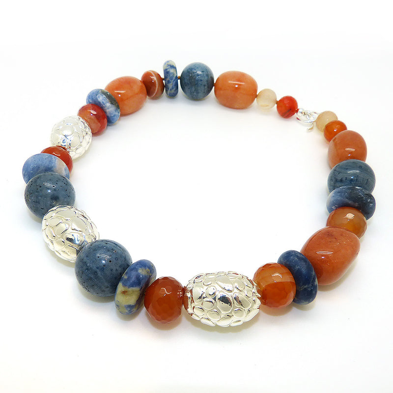 Simon Sebbag Denim Multi Color Stone Necklace Sterling Silver 925 Textured Beads NB833DM - ILoveThatGift