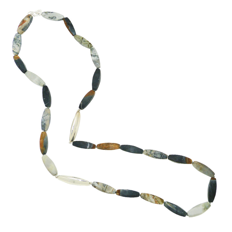 Matte Jasper Sterling Silver Simon Sebbag Barrel Bead Necklace NB854MPBB - ILoveThatGift