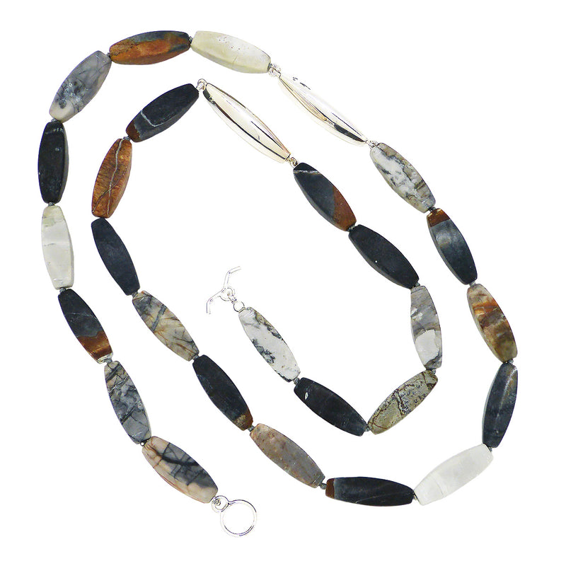 Matte Jasper Sterling Silver Simon Sebbag Barrel Bead Necklace NB854MPBB - ILoveThatGift