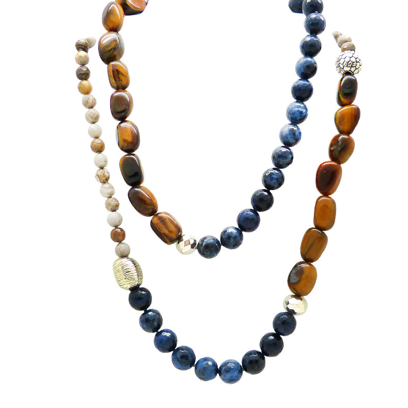 Tiger's Eye Blue Sodalite Jasper Sterling Silver Simon Sebbag Bead Necklace NB871TEF40 - ILoveThatGift