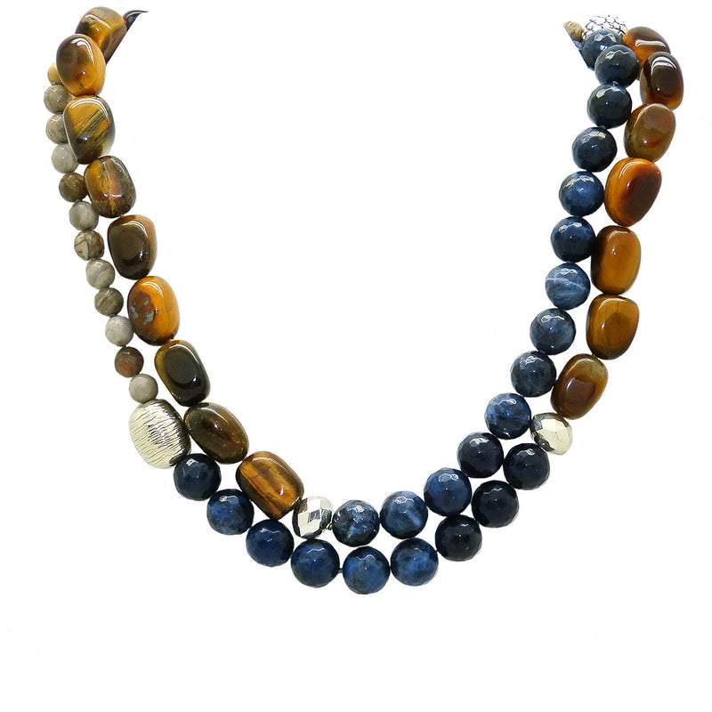 Tiger's Eye Blue Sodalite Jasper Sterling Silver Simon Sebbag Bead Necklace NB871TEF40 - ILoveThatGift