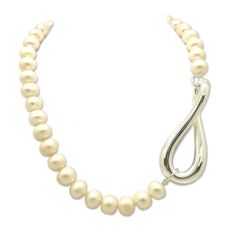 Simon Sebbag Sterling Silver Twist Swirl with Pearl Bead Necklace 18.5 inches NB929PP - ILoveThatGift