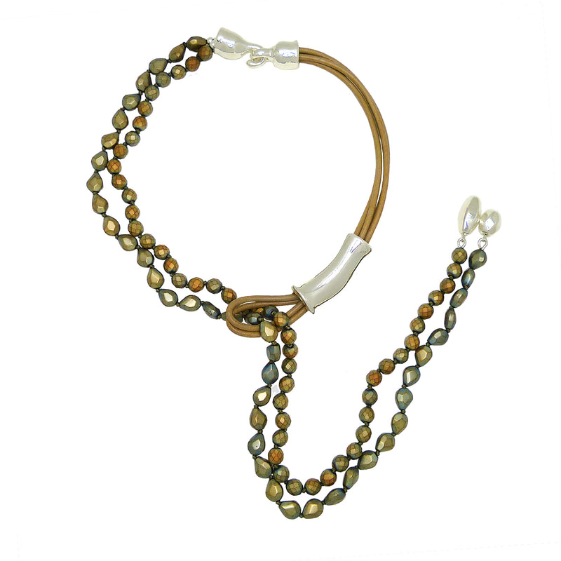 Simon Sebbag Sterling Silver Bead Leather Green Gold Hematite Lariat Necklace NB940GGHS - ILoveThatGift