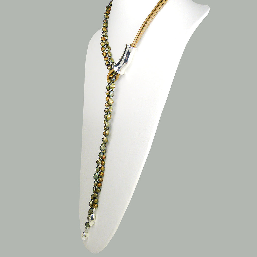 Simon Sebbag Sterling Silver Bead Leather Green Gold Hematite Lariat Necklace NB940GGHS - ILoveThatGift
