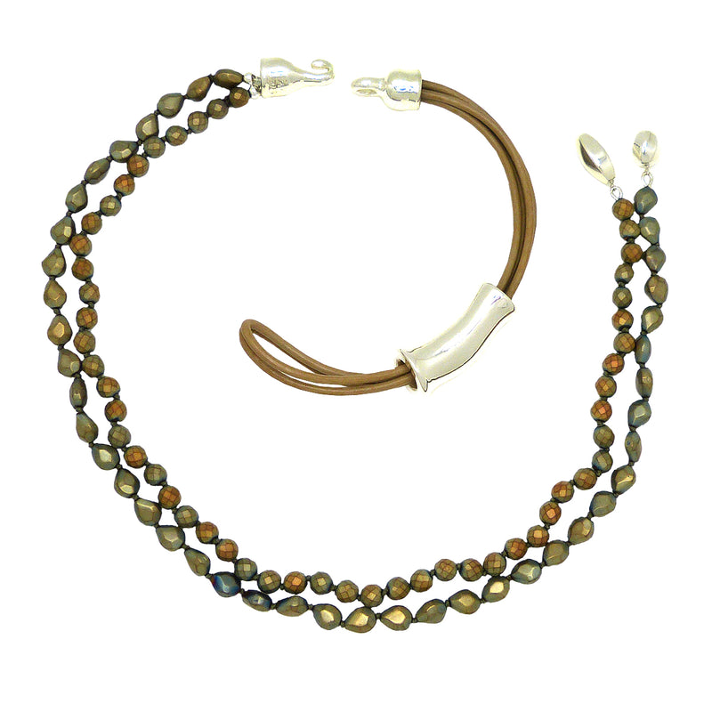 Simon Sebbag Sterling Silver Bead Leather Green Gold Hematite Lariat Necklace NB940GGHS - ILoveThatGift