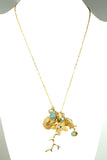 Gold Tone Turqiouse Blue Branch Sand Dollar Sea Shell Starfish Long Dangly Necklace - ILoveThatGift