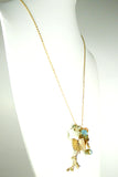 Gold Tone Turqiouse Blue Branch Sand Dollar Sea Shell Starfish Long Dangly Necklace - ILoveThatGift