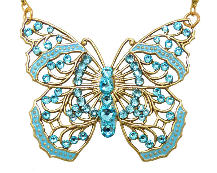 Anne Koplik Large Filigree Enamel Swarovski Crystal Butterfly Necklace NK4579LTU - ILoveThatGift