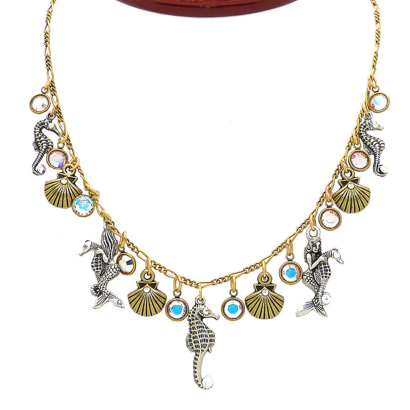 Anne Koplik Sea Creature Party Crystal Necklace NK4720CAB Silver Gold Seahorse Mermaid Shells - ILoveThatGift