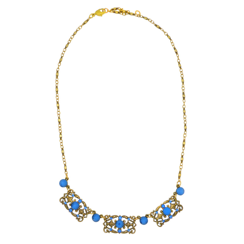 Anne Koplik 3 Stoned Fila Frame Necklace NK4749RBL Gold Blue - ILoveThatGift