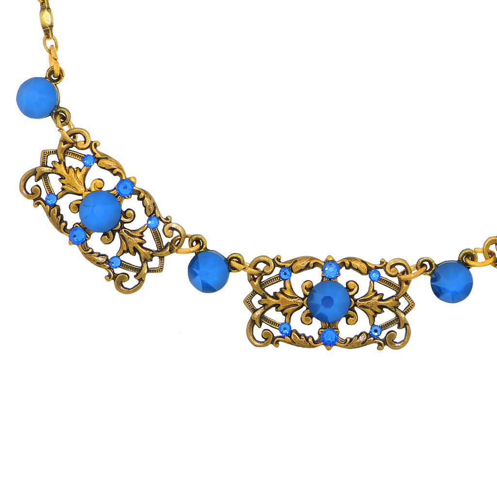 Anne Koplik 3 Stoned Fila Frame Necklace NK4749RBL Gold Blue - ILoveThatGift