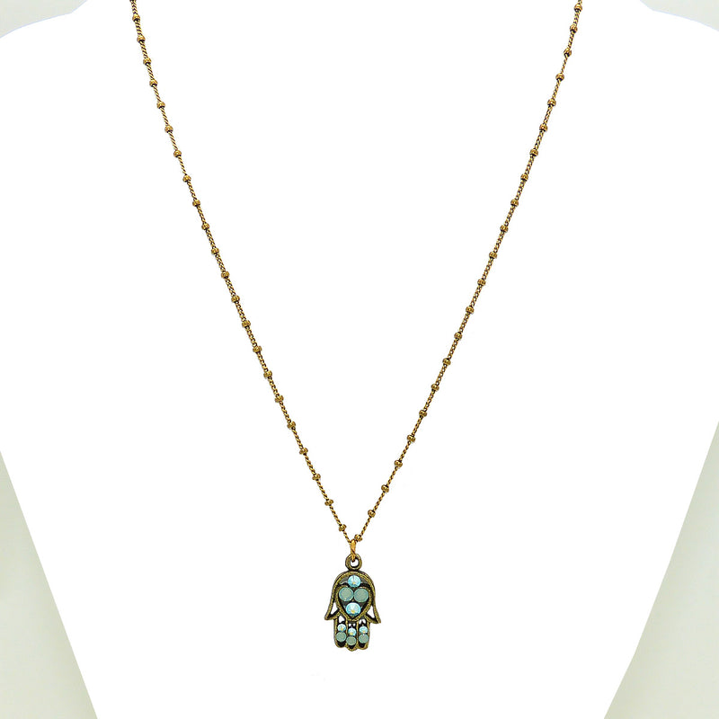 Anne Koplik Hamsa Hand Pendant Necklace Antique Gold Plated Swarovski Jewish - ILoveThatGift