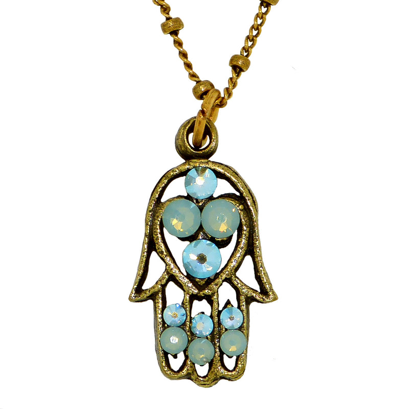 Anne Koplik Hamsa Hand Pendant Necklace Antique Gold Plated Swarovski Jewish - ILoveThatGift