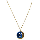 Anne Koplik Enamel Crescent Moon Stars Pendant Necklace Antique Gold Plated Swarovski - ILoveThatGift