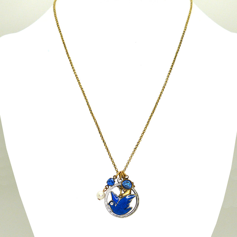 Anne Koplik Blue Bird Dove Pearl Jumble Pendant Necklace Swarovski Crystals NKJ103BLU - ILoveThatGift