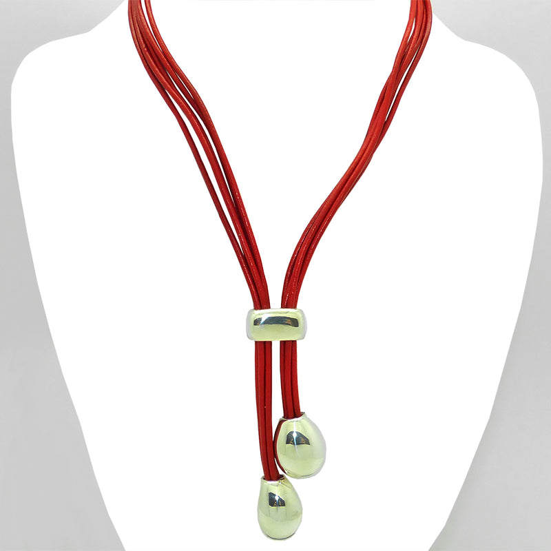 Simon Sebbag Short Poppy Red Leather Y Necklace Lariat Sterling Silver 925 Drops NL108POP - ILoveThatGift