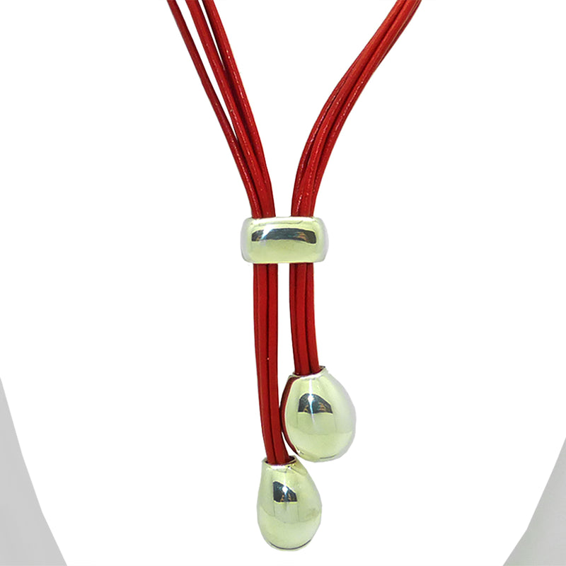 Simon Sebbag Short Poppy Red Leather Y Necklace Lariat Sterling Silver 925 Drops NL108POP - ILoveThatGift