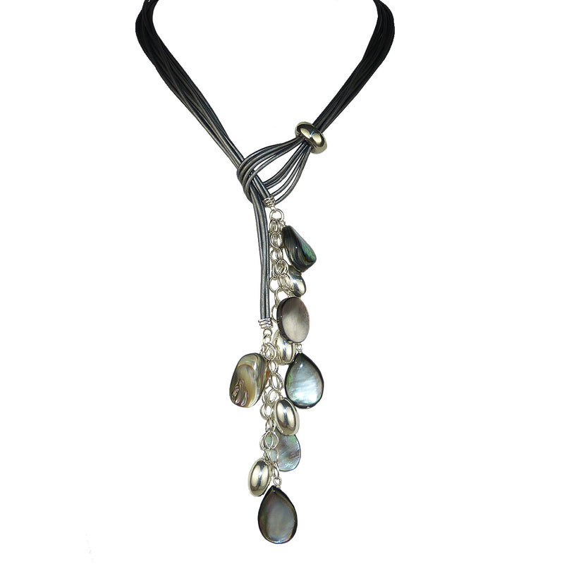 Simon Sebbag Leather Lasso Gunmetal Pearl Necklace  Sterling Silver Drops NL124GM - ILoveThatGift